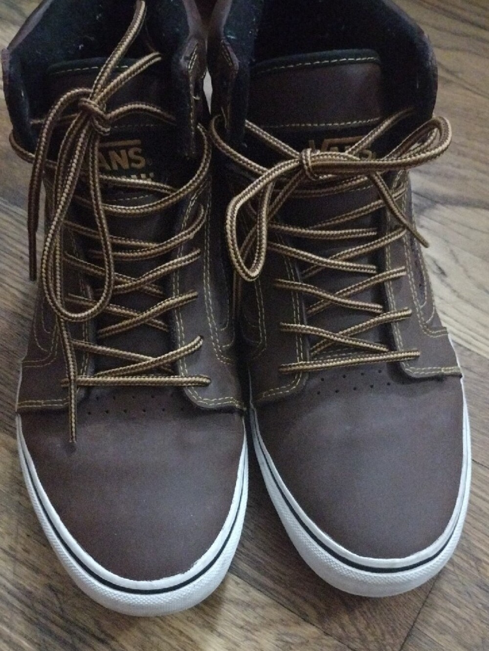 Vans Brown Leather High-Top Sneakers with Tan Accents